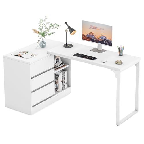 L-Shaped Computer Desk with Drawers and Shelves X7860