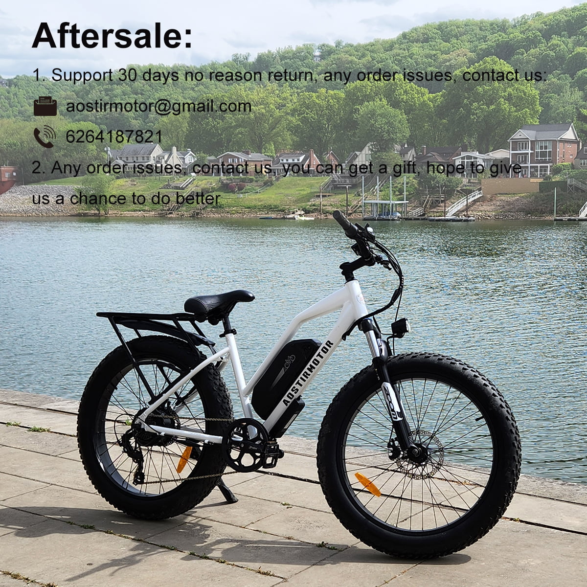 Electric Mountain Bike 750W 48V 13AH Removable Lithium Battery 26" 4.0 inch Fat Tire White O124935