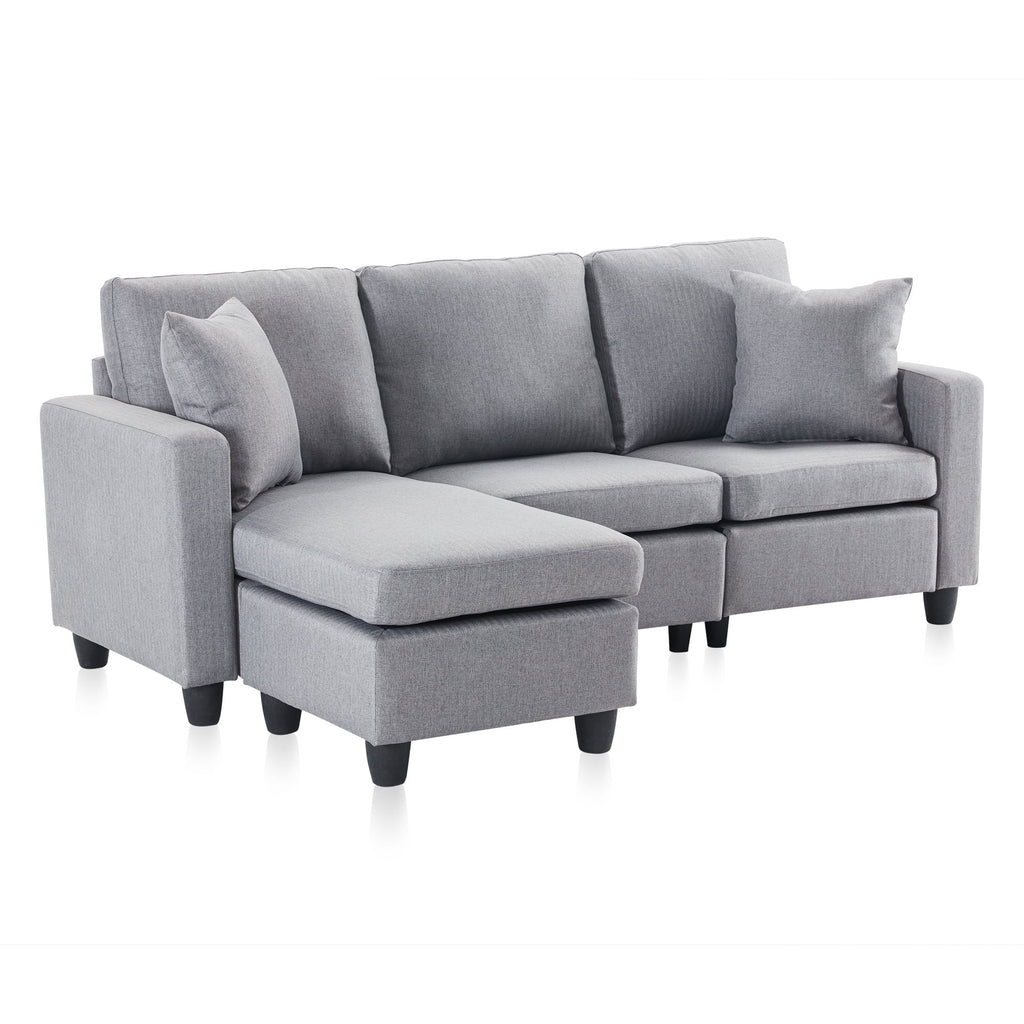 Gray Linen Fabric Convertible Sectional Sofa E900