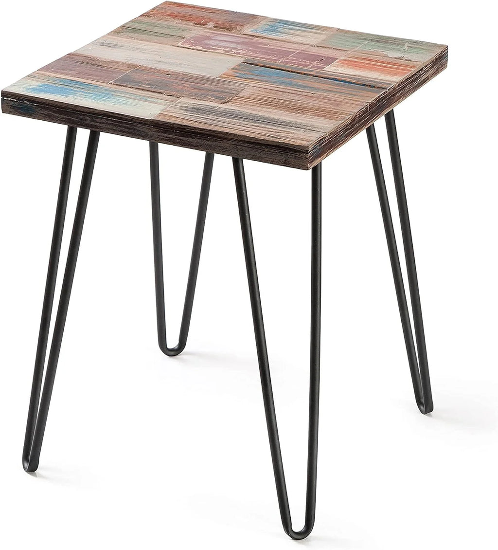 Reclaimed Wood End Table with Hairpin Legs F8184
