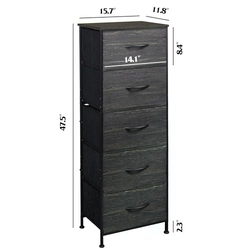 Fabric 5-Drawer Tall Dresser with Wood Top E68991