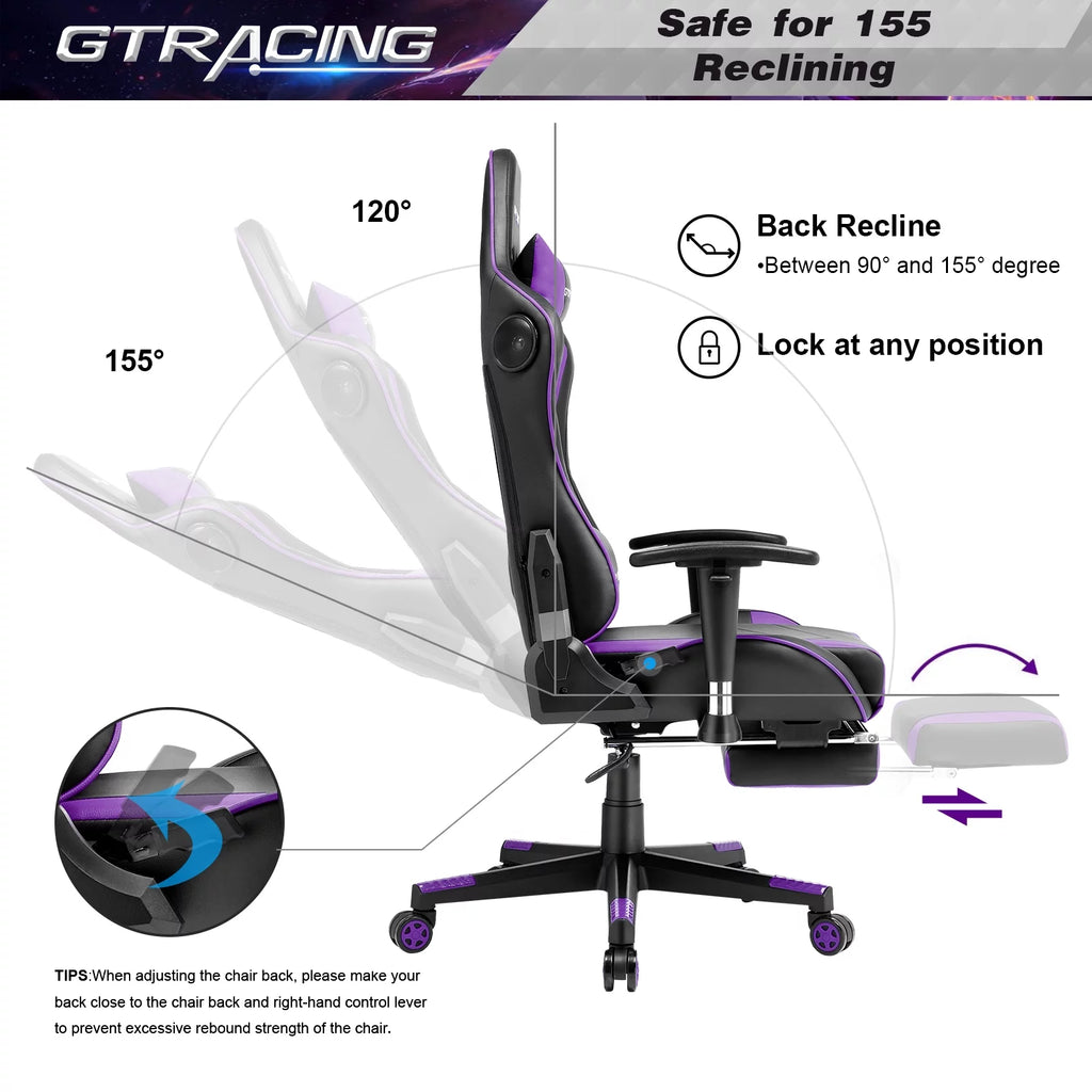 Purple Gaming Chair with Speakers and Footrest Y30420