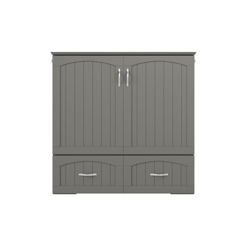 Queen Murphy Bed Chest with Mattress and Storage in Grey R6559