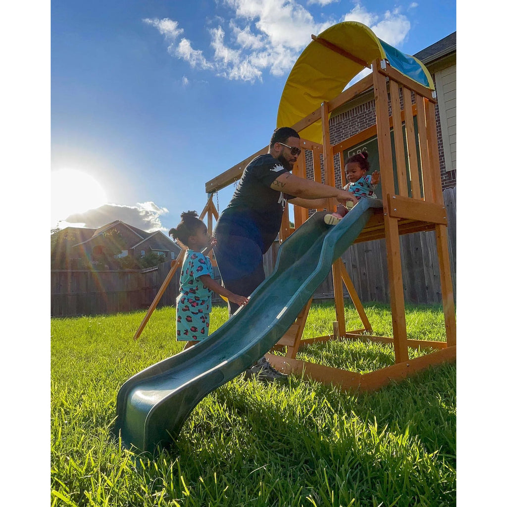 Wooden Outdoor Swing Set with Slide and Rock Wall Z3029