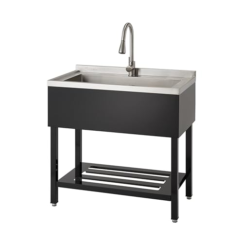 Stainless Steel Freestanding Single Bowl Utility Sink with Pull-Out Faucet K372647