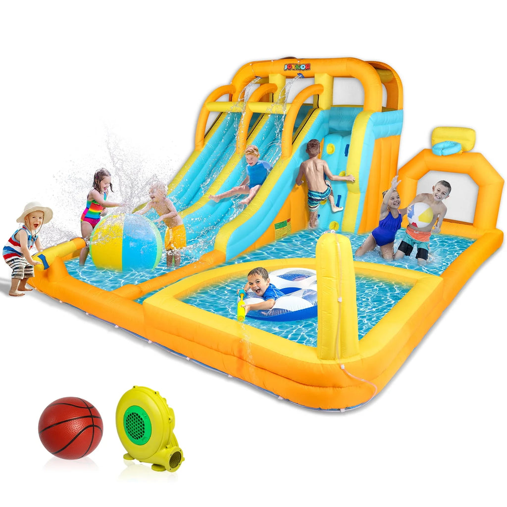 8-in-1 Inflatable Water Slide Park with Splash Pool and Climbing Wall T218812