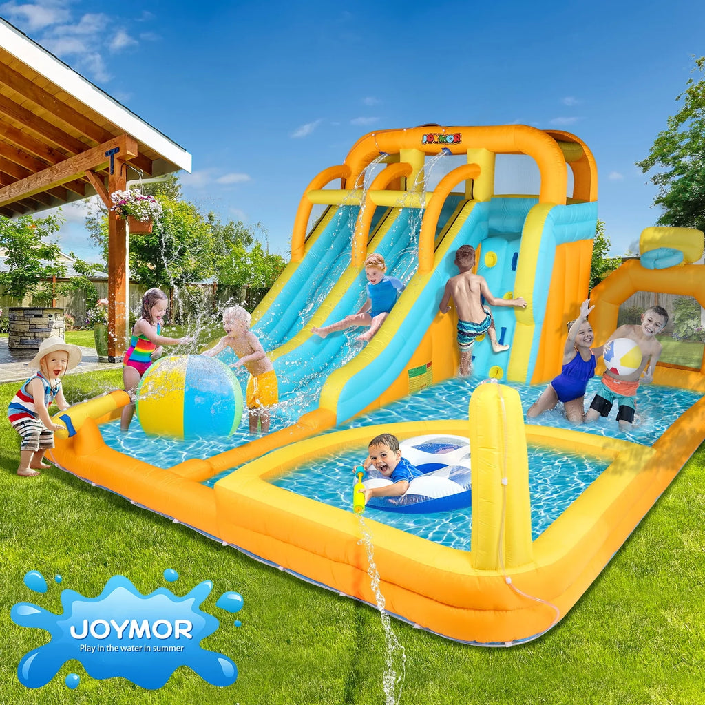 8-in-1 Inflatable Water Slide Park with Splash Pool and Climbing Wall T218812