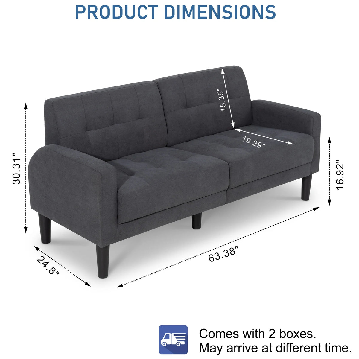 Dark Gray Upholstered 2-Seat Loveseat Sofa A528