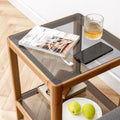 Natural Oak Wood End Table with Tempered Glass W98916