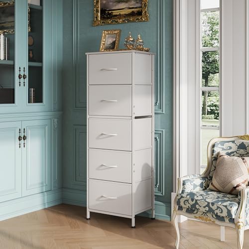 Fabric 5-Drawer Tall Dresser with Wood Top E68991