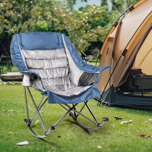 Oversized Padded Rocking Camping Chair with Cup Holder V1488