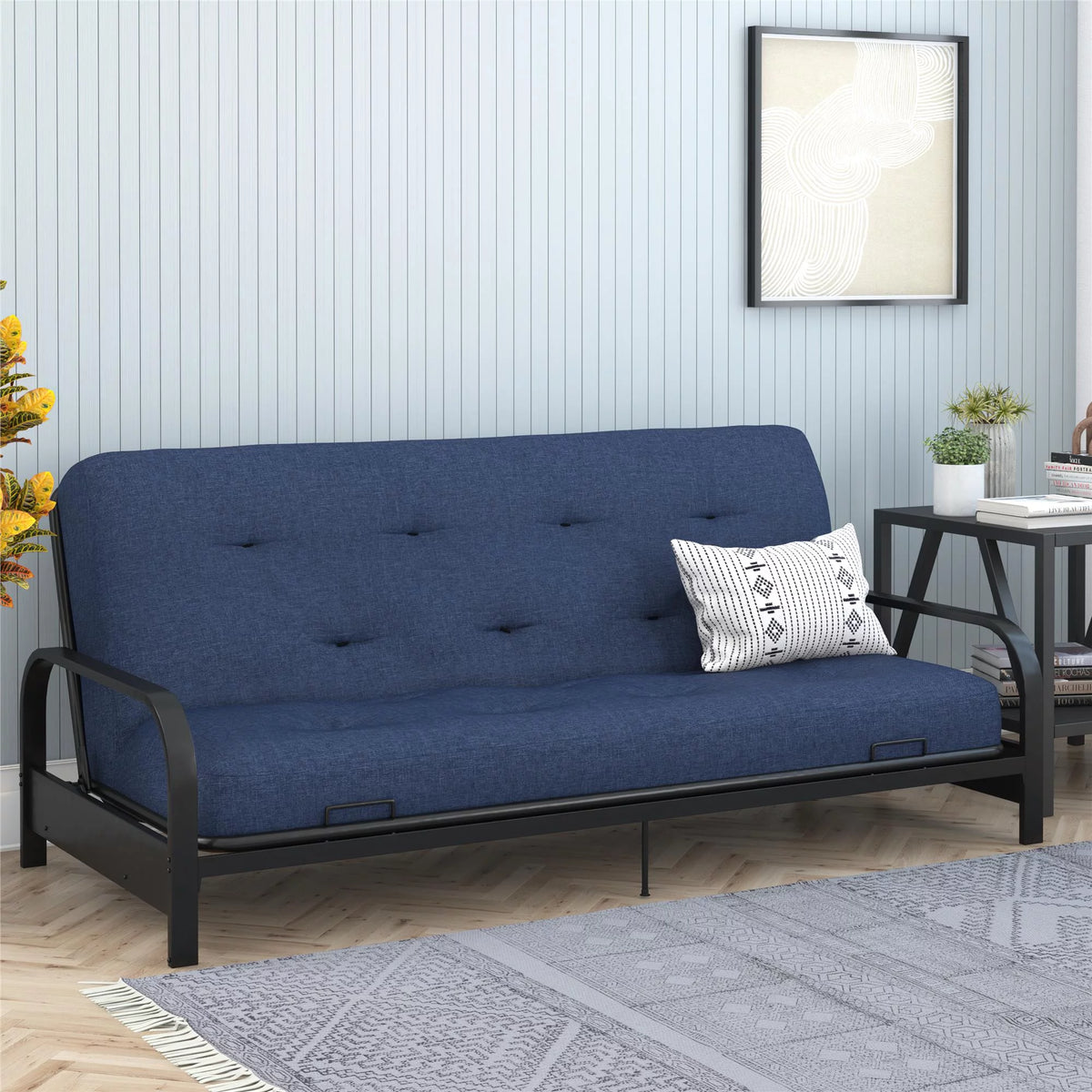 Full True Black Polyester Linen Futon Mattress L5701