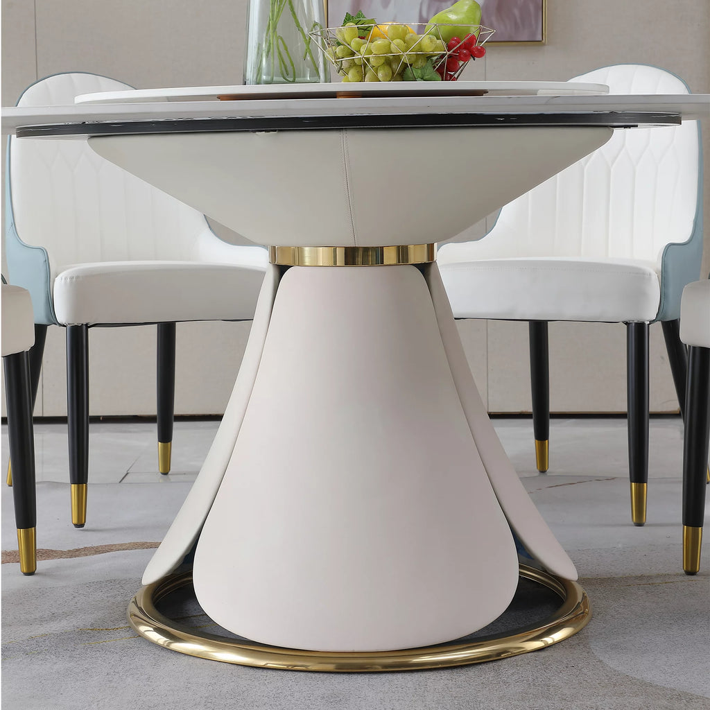59” Sintered Stone Round Dining Table Set with 8 Chairs F4724