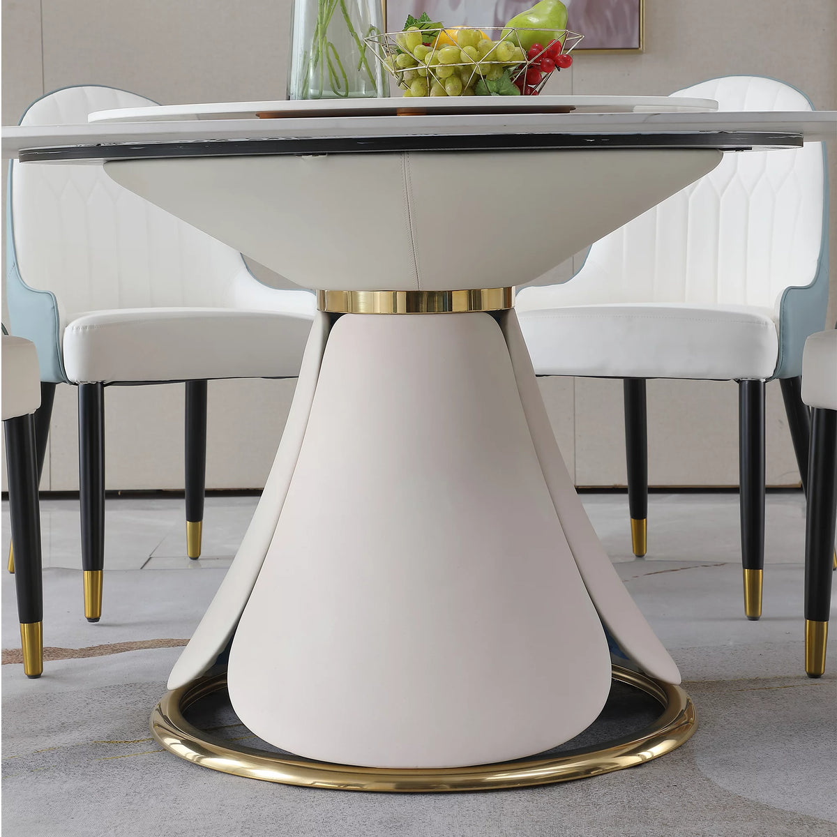 59” Sintered Stone Round Dining Table Set with 8 Chairs F4724