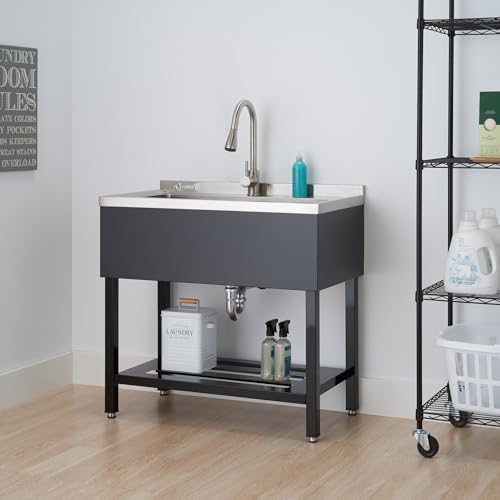 Stainless Steel Freestanding Single Bowl Utility Sink with Pull-Out Faucet K372647