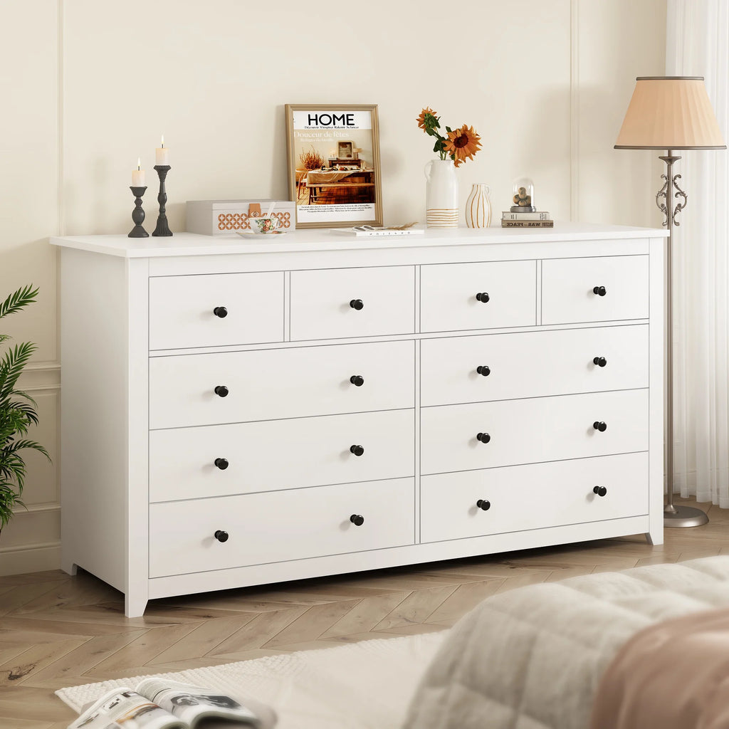 White Wood Dresser with 10 Deep Drawers Q470850