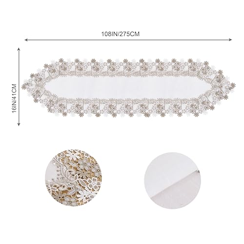 White Beige Floral Lace Table Runner 16” x 120” K83073