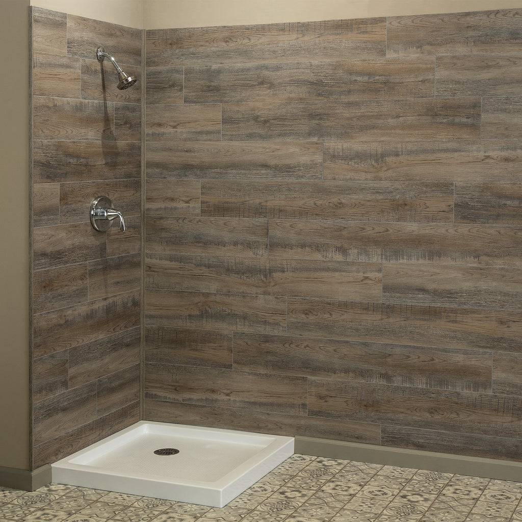 Interlocking Vinyl Plank Shower and Tub Surround Kit in Natural Oak E97435