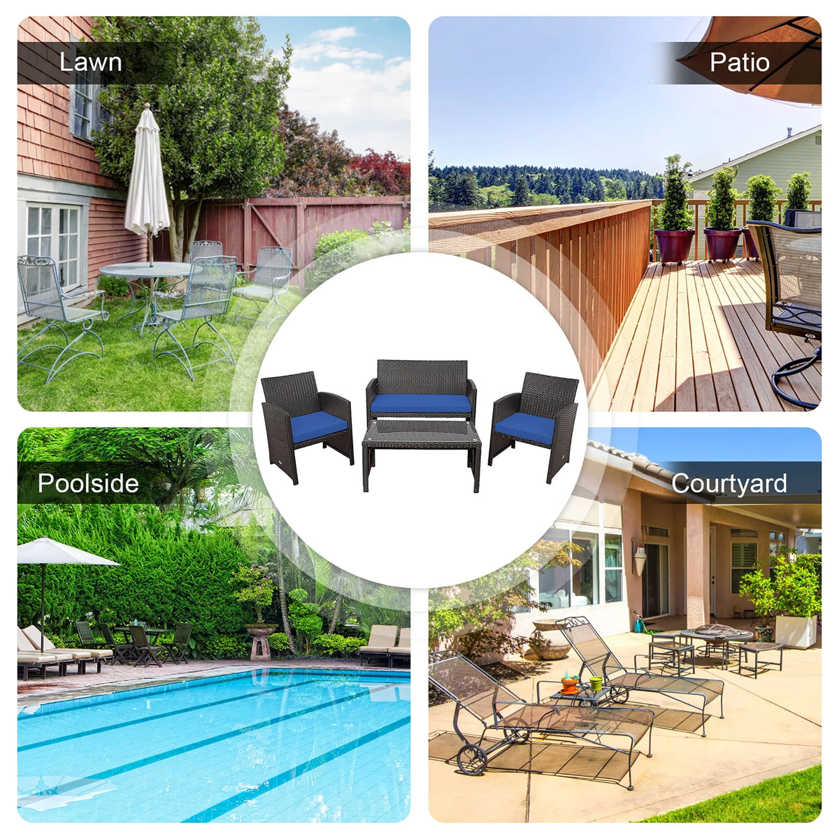 4 Pc White Patio Rattan Furniture Set O952
