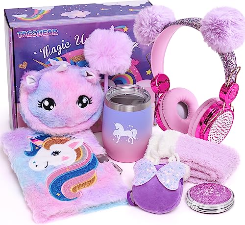 Unicorn Toy with Wired Headphones Diary Water Bottle Plush Bag Purse Socks Mirror T92645