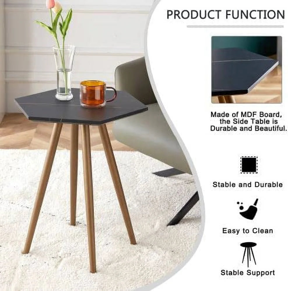 Faux Marble End & Side Table with Dark Gold Metal Legs H862257