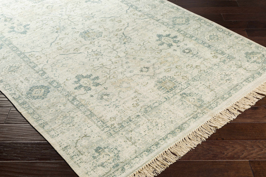 Hand Woven Cotton Area Rug with Tassel Green Sage Beige Off White 6' x 9' W751896