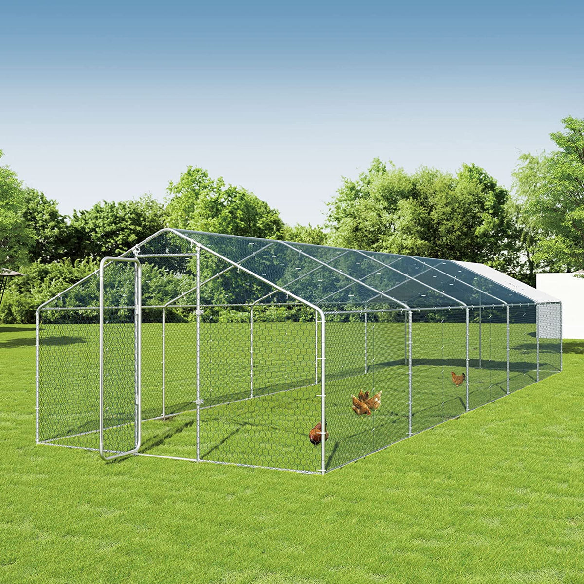 Large Metal Walk-in Chicken Coop with Waterproof UV Protection Cover V723671