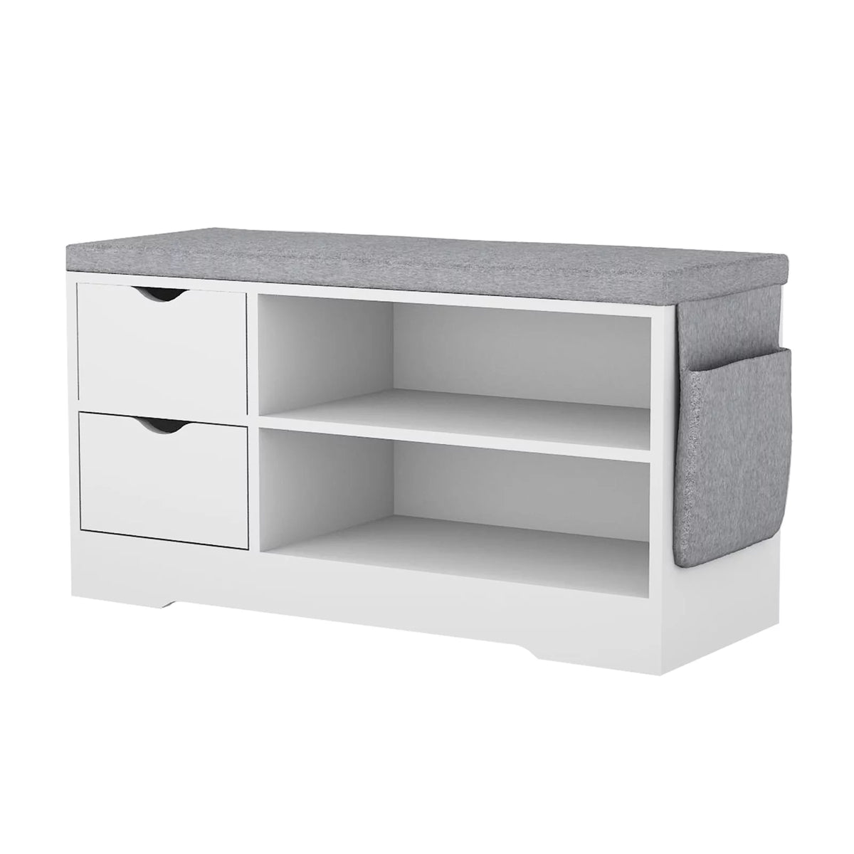 White 2-Tier Shoe Storage Bench Cabinet with Drawer and Cushion X527989