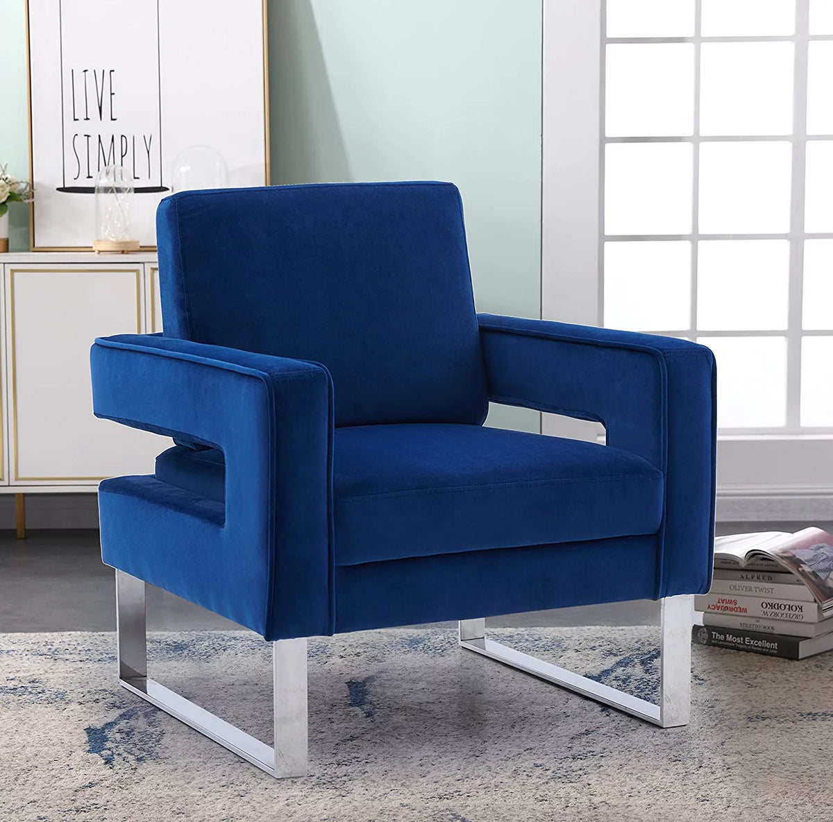 Navy Blue Velvet Upholstered Arm Chair R994