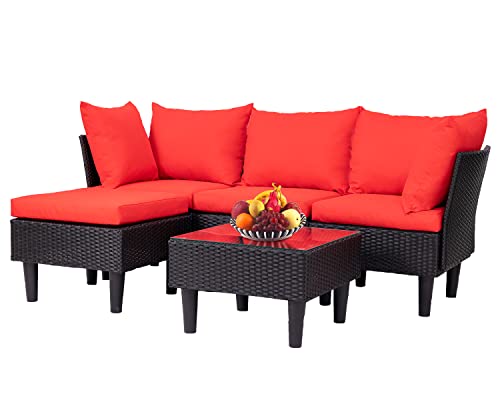 4-Piece Black Wicker Patio Furniture Set with Coffee Table S23037