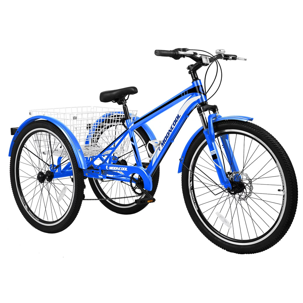 26 Inch 7 Speed Blue Adult Tricycle with Baskets U825710