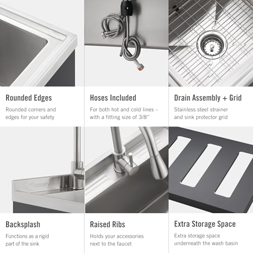 Stainless Steel Freestanding Single Bowl Utility Sink with Pull-Out Faucet K372647