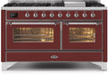60 Dual Fuel Propane Gas Range in Burgundy with Chrome Trim W129