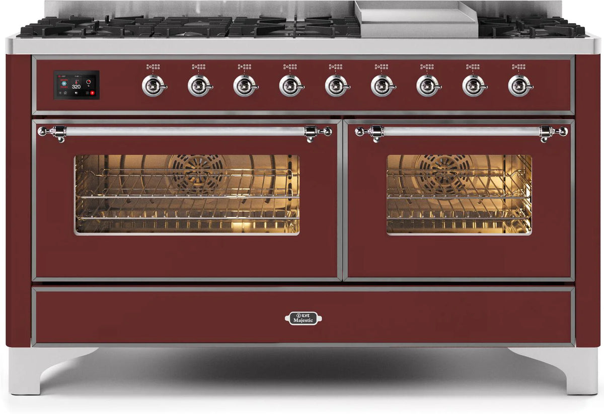 60 Dual Fuel Propane Gas Range in Burgundy with Chrome Trim W129