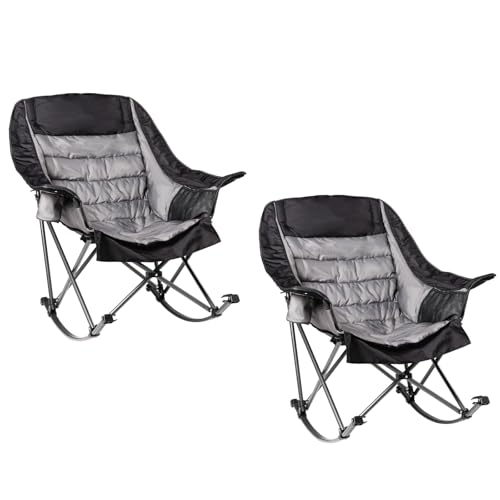 Oversized Padded Rocking Camping Chair with Cup Holder V1488