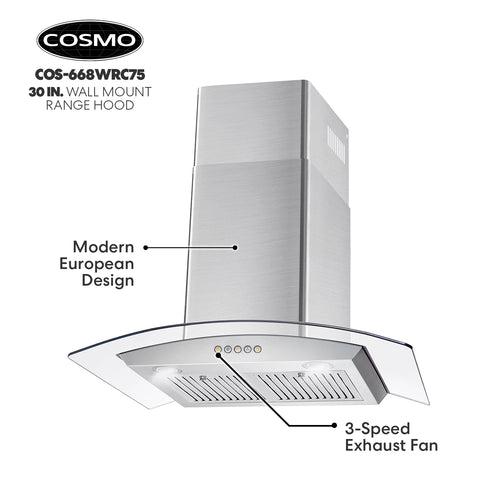 30 in. Stainless Steel Wall Mount Range Hood with Carbon Filter B28019