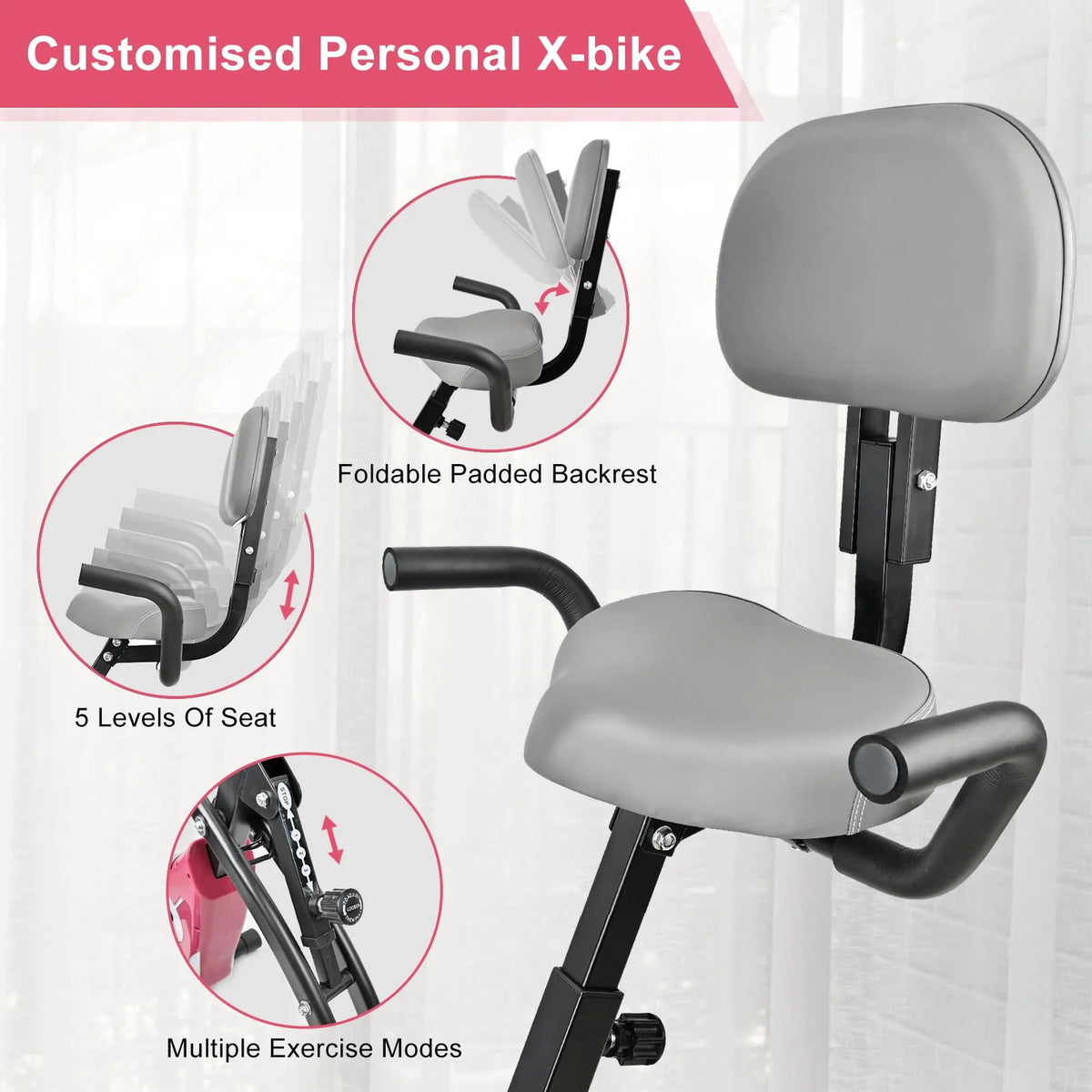 Folding Upright Exercise Bike Stationary Cycling Bike Black J3222