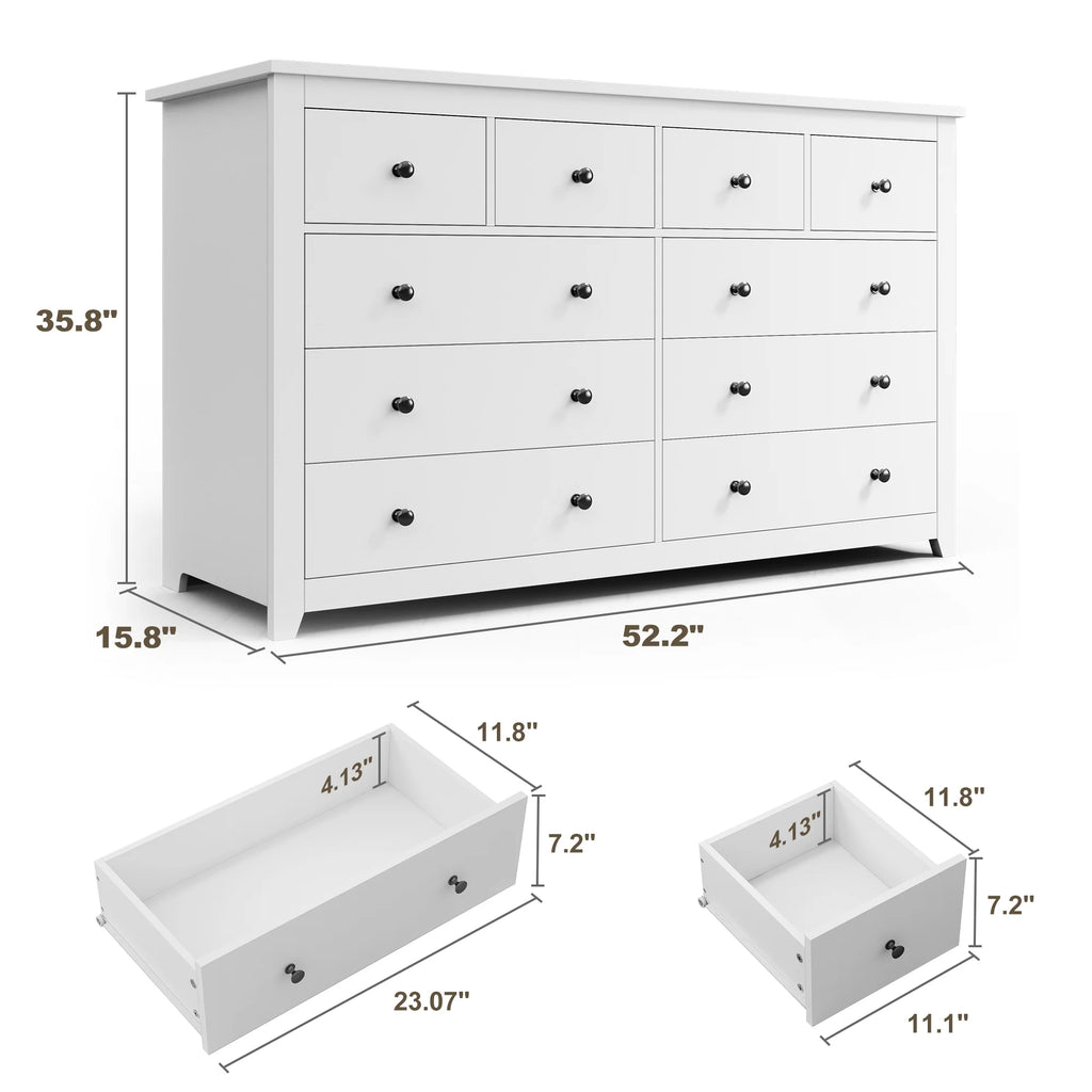 White Wood Dresser with 10 Deep Drawers Q470850
