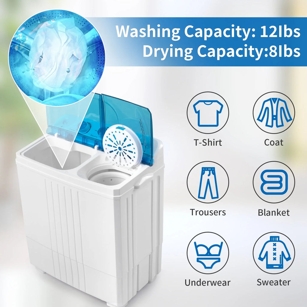 Portable 20lbs Twin Tub Compact Semi-automatic Washing Machine J74080