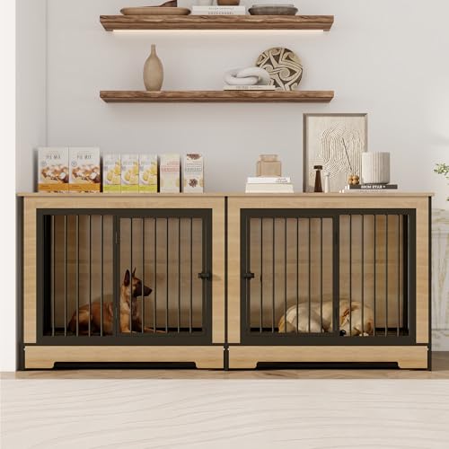 XL Double Large Wooden Dog Crate Furniture with Tray & Partition K825