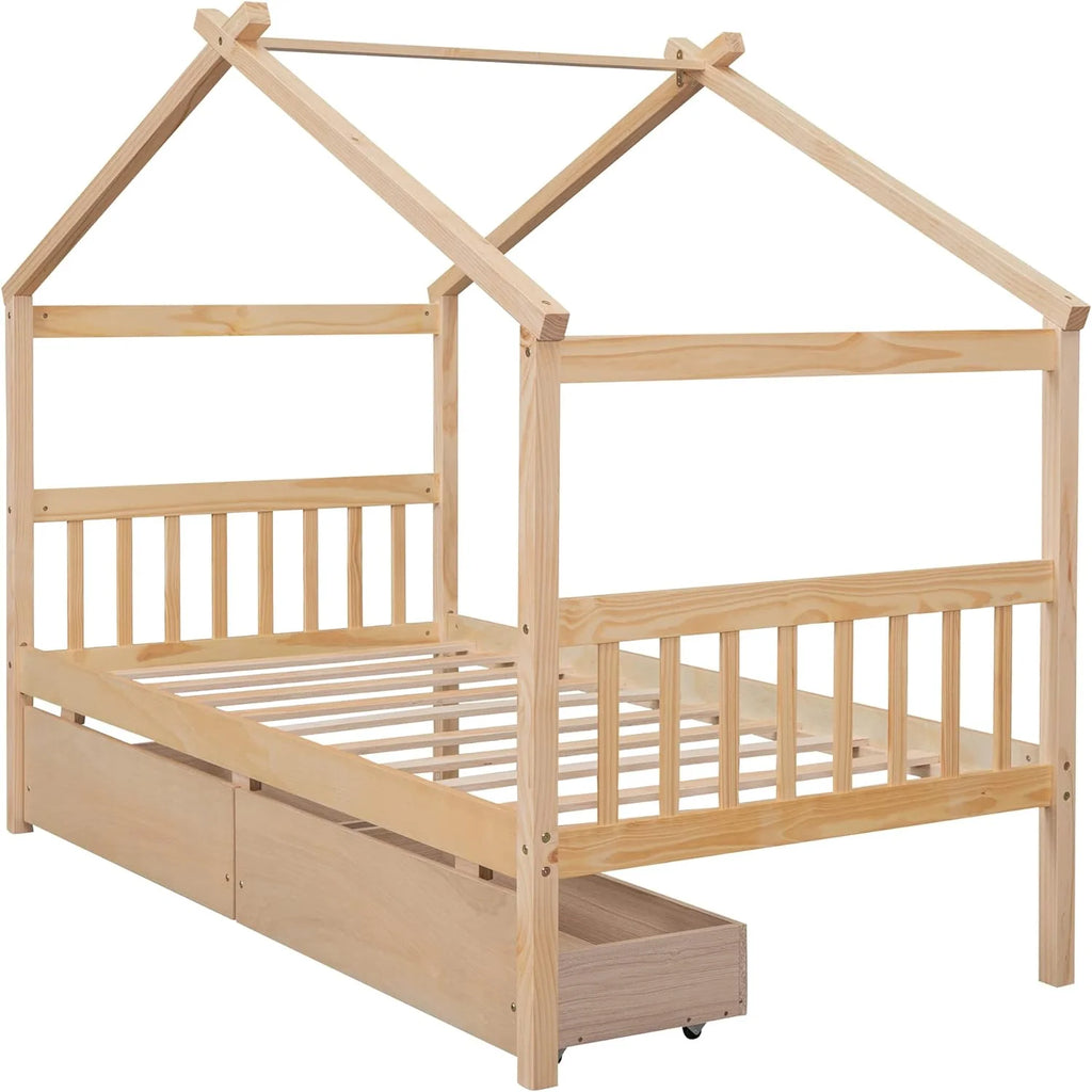 Wooden Platform Bed with Drawers and Headboard G759