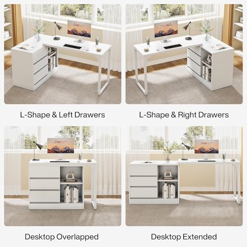 L-Shaped Computer Desk with Drawers and Shelves X7860