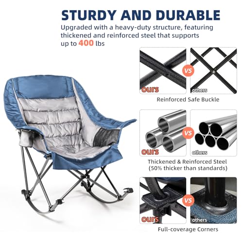 Oversized Padded Rocking Camping Chair with Cup Holder V1488