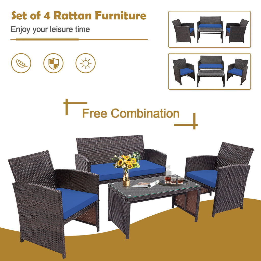 4 Pc White Patio Rattan Furniture Set O952