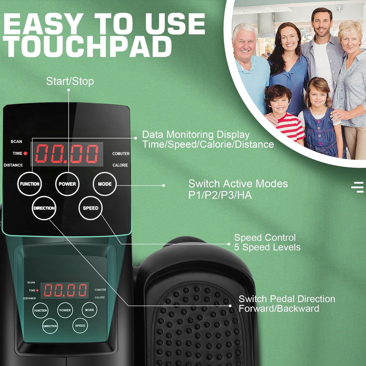 Under Desk Elliptical Pedal Exerciser with Remote & Data Monitor H466302