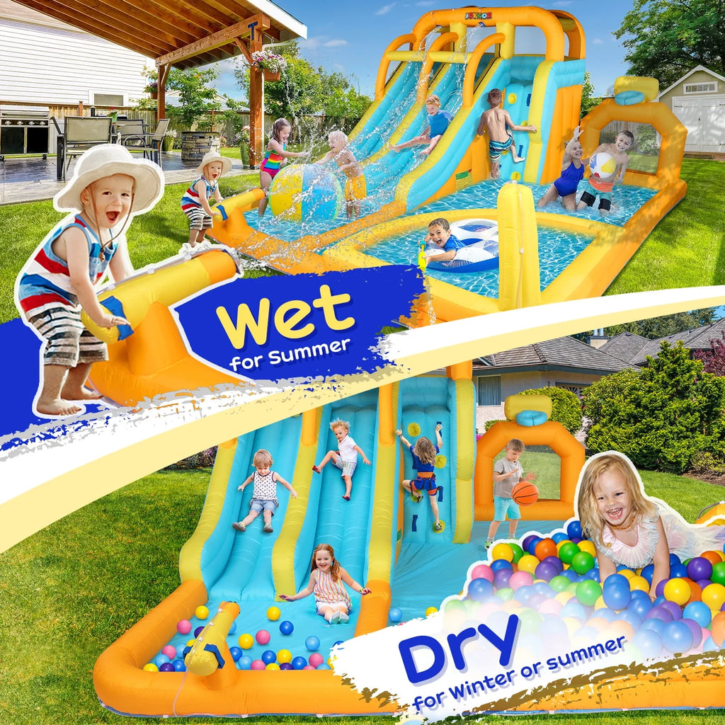 8-in-1 Inflatable Water Slide Park with Splash Pool and Climbing Wall T218812