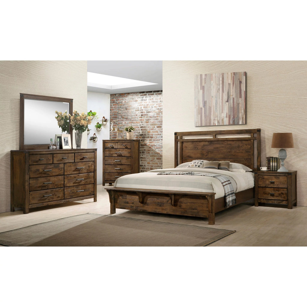 King Size 4pc Wooden Bedroom Set with Bed Dresser Mirror Nightstand Y985