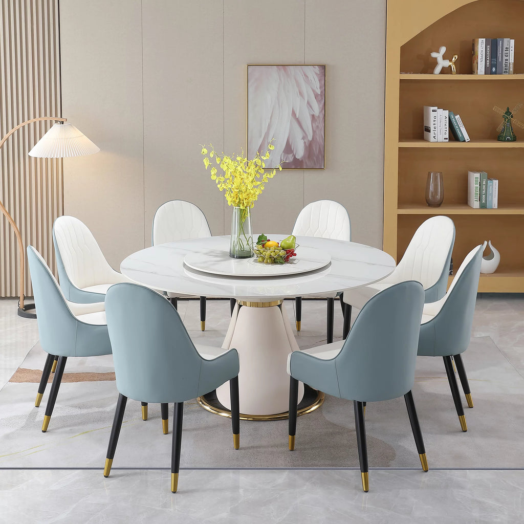 59” Sintered Stone Round Dining Table Set with 8 Chairs F4724