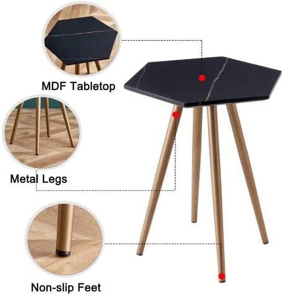 Faux Marble End & Side Table with Dark Gold Metal Legs H862257