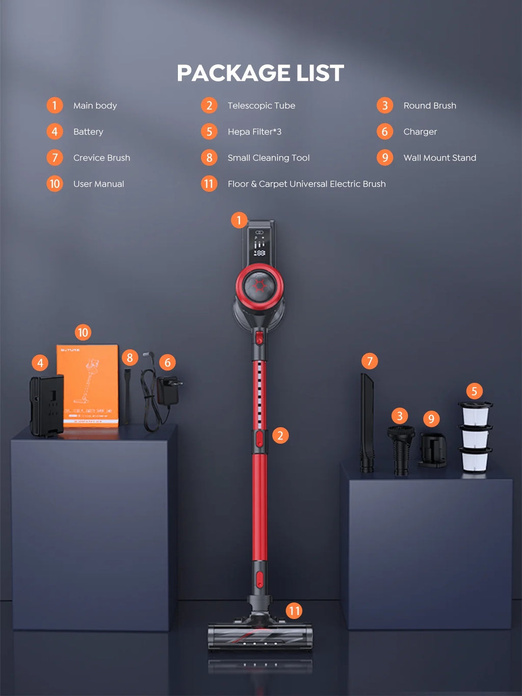 Cordless Stick Vacuum Cleaner 450W 38Kpa Detachable Battery O1449